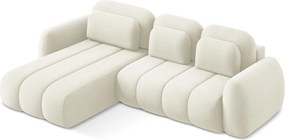 Divano angolare beige allungabile/con contenitore (con penisola a sinistra/con chaise lounge) con rivestimento in bouclé Pele – Makamii