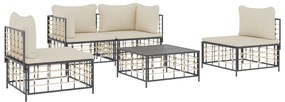 Set divani da giardino 5 pz con cuscini antracite in polyrattan