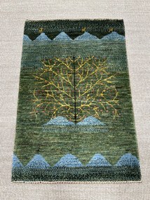 Loribaft Tappeto persiano 90x60 Verde (Iran) Annodato A Mano