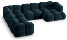 Divano angolare blu scuro (con penisola a sinistra/a U) con rivestimento in velluto Loretto – Cosmopolitan Design