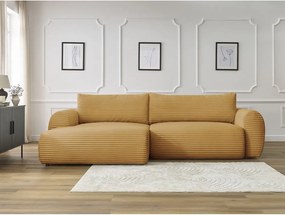 Divano angolare color senape allungabile (con penisola a sinistra) con rivestimento in velluto a coste Lucien – Bobochic Paris