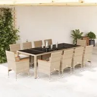 Set da Pranzo da Giardino 11 pz con Cuscini Polyrattan e Vetro 3278738