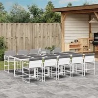 Set da Pranzo da Giardino 11 pz con Cuscini Bianco in Textilene 3295091