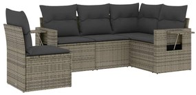 Set divano da giardino 5 pz con cuscini grigio in polyrattan