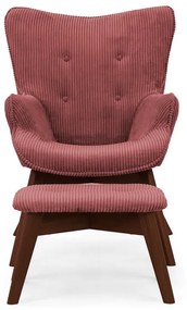 Poltrona con poggiapiedi rossa con rivestimento in velluto a coste Niko – Ropez