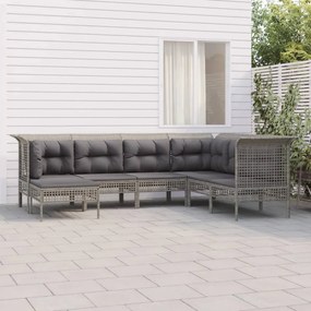 Set Divani da Giardino 7 pz con Cuscini in Polyrattan Grigio