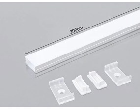 Profilo Alluminio Larga Colore Bianco 23,5X10mm Per Strip Led 20mm Completo Di Copertura Satinata Tappi Gancio 2 Metri SKU-3367