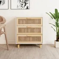 Credenza Bianca 60x30x70 cm Legno Massello Pino Rattan Naturale 345633