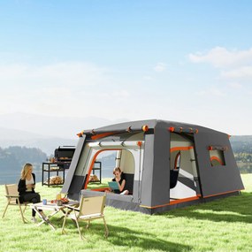 Tenda da Campeggio Impermeabile e UPF 30+ 430x305x195 cm per 4-6 Persone con 2 Stanze Grigio...