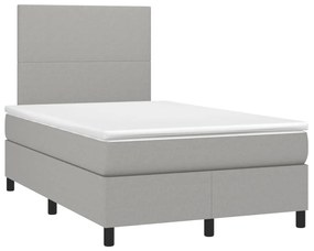 Letto a molle materasso e led grigio chiaro 120x190 cm tessuto