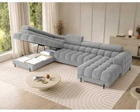 Divano angolare grigio allungabile (con penisola a sinistra/a U) con rivestimento in bouclé Feraria – ELTAP
