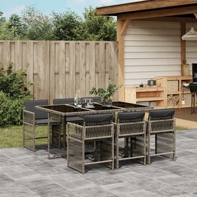 Set da pranzo da giardino 7 pz con cuscini in polyrattan grigio