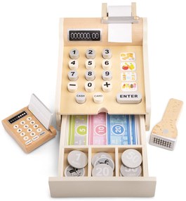 Registratore di cassa in legno con accessori