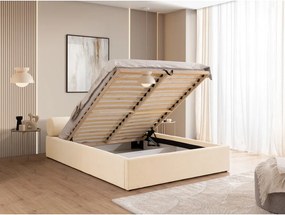 Letto matrimoniale imbottito color crema con contenitore con rete inclusa 200x200 cm Cille – Ropez