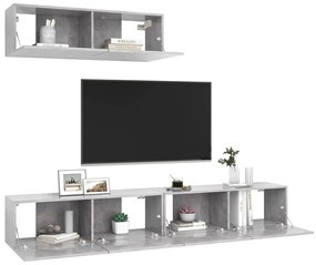 Mobili tv 3 pz grigio cemento in truciolato