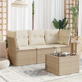 Set divano da giardino 4 pz con cuscini beige in polyrattan