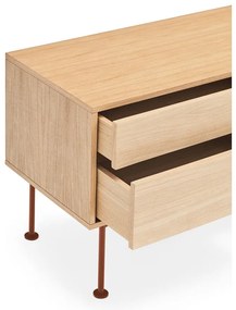 Cassettiera TV rosso mattone con impiallacciatura in rovere Yoko - Teulat