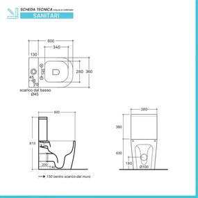 Wc a filo muro monoblocco con sistema rimless e sedile soft close Sara