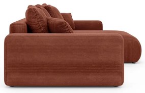 Divano angolare color mattone allungabile/con contenitore (con composizione variabile) con rivestimento in velluto a coste Luma – Ropez