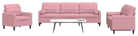 Set Di Divani 3 Pz Con Cuscini E Rinforzi Rosa İn Velluto /