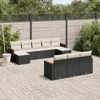 Set Divani da Giardino 10pz con Cuscini in Polyrattan Nero 3258815