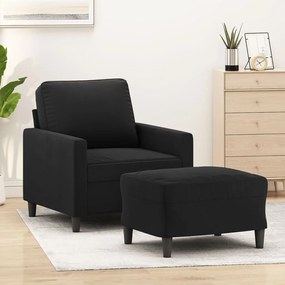 Poltrona Con Poggiapiedi Nero 60 Cm İn Velluto /