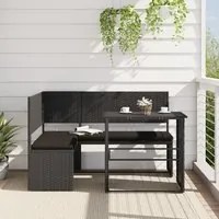 Divano da Giardino con Tavolo e Cuscini a L Nero in Polyrattan 362347