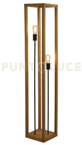 Lampada da terra quadrata 2lt - legno naturale e metallo nero