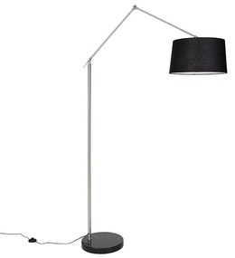 Lampada da terra moderna in acciaio con paralume in lino nero 45 cm - Editor