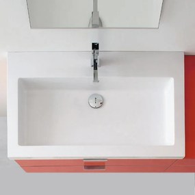 Lavabo d'appoggio rettangolare Lego96 dx L 96 x H 11.5 x P 51 cm in resina bianco lucido
