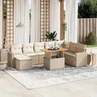 Set Divano da Giardino 9 pz con Cuscini Beige in Polyrattan 3271450