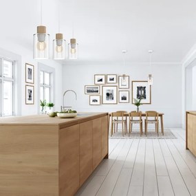 Lampadario a sospensione con filo MADERA 3xE27/60W/230V bianco/legno