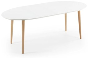 Kave Home - Tavolo ovale allungabile Oqui MDF laccato bianco gambe massello di faggio 120 (200) x 90cm