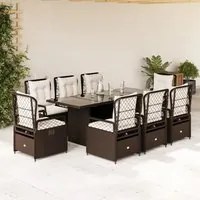 Set da Pranzo da Giardino 9pz con Cuscini Marrone in Polyrattan 3262927