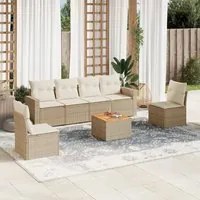 Set Divani da Giardino 7 pz con Cuscini Beige in Polyrattan 3224070