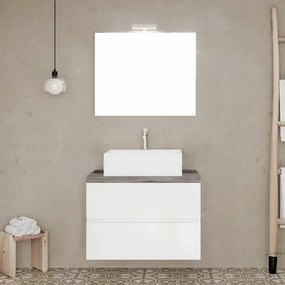 Mobile bagno sospeso 60 bianco top rovere fossile con specchio LED Town