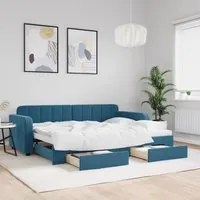 Divano Letto Estraibile con Cassetti Blu 80x200 cm in Velluto 3196969