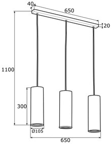 Argon 1486 - Lampadario a sospensione con filo LINEA 3xE27/15W/230V ottone/nero