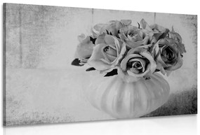 Stampa su tela – Rose nel vaso in bianco e nero