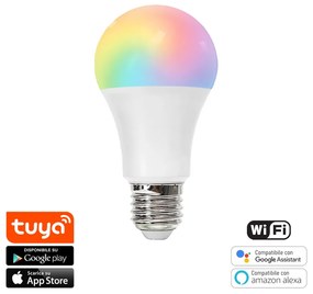 Lampadina Led Smart Tuya A60 E27 10W WiFi RGB + CCT luce regolabile e dimmerabile M LEDME