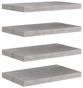 Scaffali a parete 4 pz grigio cemento 50x23x3,8 cm in mdf