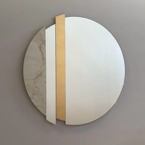 Specchio moderno 80 cm con decori foglia oro e effetto marmo avorio - KEVIN