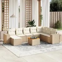 Set Divano da Giardino 9 pz con Cuscini Beige in Polyrattan 3225582