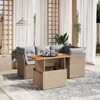 Set Divano da Giardino 5 pz con Cuscini Beige in Polyrattan 3270814