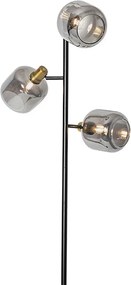 Lampada da terra nera con oro e vetro fumé 3 luci - Zuzanna