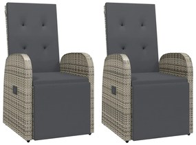 Set da pranzo da giardino 3 pz con cuscini in polyrattan grigio