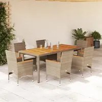 Set Pranzo da Giardino 7 pz con Cuscini Beige Polyrattan Acacia 3278643