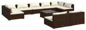 Set Divani da Giardino 10 pz con Cuscini in Polyrattan Marrone