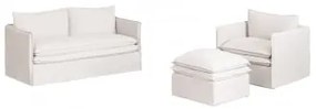 Set Da Soggiorno Grace In Lino E Cotone Con Divano 2 Posti, Poltrona E Pouf Tessuto Bianco Antico - Sklum