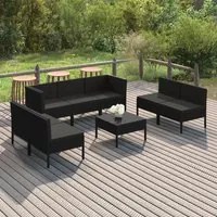 Set Divani da Giardino 8 pz con Cuscini in Polyrattan Nero cod mxl 38318